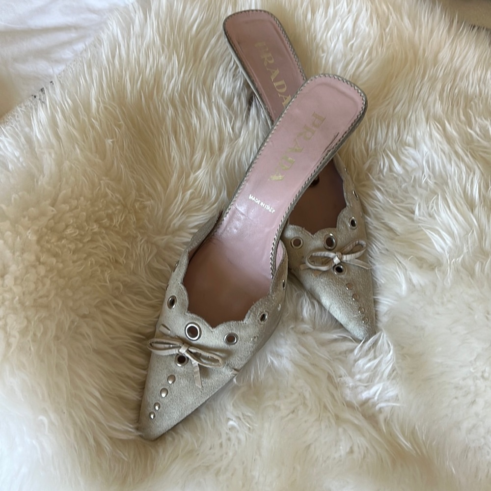 Prada Kitten Heel Mules in Dove Suede- Make me an Offer!!